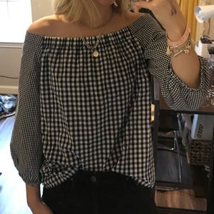 Tommy Hilfiger off the shoulder gingham shirt.